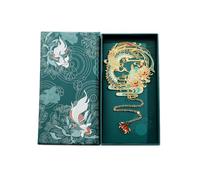 Chinese “Classic of Mountains and Seas” Divine Beasts Bookmark - This Bookmark Features Koi Carp, Phoenix, Nine-Tailed Fox, Dragon, and Deer in Vibrant Colors for Good Luck. (Style 3 Gift Boxed)