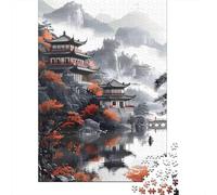 Chinese Classical Garden 1000 Piece Jigsaw Puzzle Paper for Adults Autumn Landscape Relaxation Focus Gift Home Decor 52x38cm/1000pcs