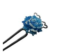 Chinese Classical Women Blue Peony Flower Hairpin U-shaped Hair Stick Accessory