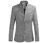 Chinese Collar Suit Jacket Men, Mens Chinese Tunic Suit Mandarin Collar Formal Jacket Slim Fit Front Button Blazer Traditional Uniform Groom Dress Blazers Men Stand Collar Retro Blazer Jacket Winte