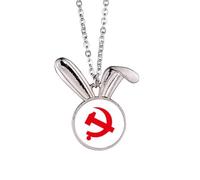 Chinese Communist Badge Red Symbol Rabbit Necklace Pendant Bunny Animal Jewelry Gift