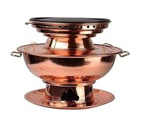 Chinese Copper Hot Pot, 2 in 1 Old Beijing Copper Hot Pot/Bakeware for Frying, Cooking Dual-Purpose Pot, Charcoal Heating (Spicy and Clear Soup Pot), 32CM