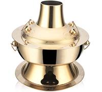 Chinese Copper Hot Pot, Chinese Fondue Outdoor Cookware Picnic Stove, Portable Pot Pan, Creative Charcoal Soup Pot for Party Dinners/Family/Restaurant (Color : Gold, Size : Diameter 28CM