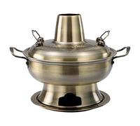 Chinese Copper Hot Pot, Copper Hot Pot Vintage Pot with Handle, Stainless Steel Charcoal Hotpot Cooker Chinese Soup Pan Cooking Cookware Pot,Gold,32cm (Color : Bronze, Size : 34cm)