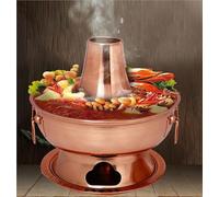 Chinese Copper Hot Pot,Electric Carbon Double Heating Base, Split Design,Pure Copper Thick Mongolian Cattle Hotpot,Easy To Clean, Suitable For Family Gathering,34cm(30cm)