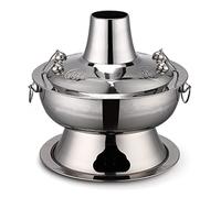 Chinese Copper Hot Pot, Stainless Steel Chinese Hotpot Soup Pot Shabu Cookware Pan with Chimney for 2-7 People Family Gathering,Gold,28cm (Color : Silver, Size : 34cm)