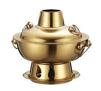 Chinese Copper Hot Pot, Stainless Steel Chinese Shabu Hot Pot Cooker Traditional Stew Pot Soup Pot Cookware for Home Party Family Gathering(24Cm),Gold (Color : Gold)