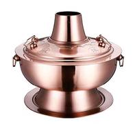 Chinese Copper Hot Pot, Stainless Steel Traditional Charcoal-Heated Soup Boiler, Outdoor Cookware Picnic Stove Cooking Pot, Stew Pot Cheese Fondue for Home Restaurant Party (Color : Bronze,