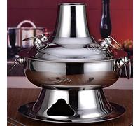 Chinese Copper Hot Pot, Stainless Steel Traditional Charcoal-Heated Soup Boiler, Outdoor Cookware Picnic Stove Cooking Pot, Stew Pot Cheese Fondue for Home Restaurant Party (Color : Silvery,