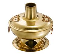 Chinese Copper Hot Pot, with Chimney Vintage Shabu Hotpot Cooker Pan Charcoal Stove Cooking Cookware for Home Restaurant Party(Brass, 7 Sizes),24cm (Size : 26cm)
