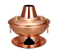 Chinese Copper Hotpot， Copper Charcoal Hot Pot with Chimney for Shabu Shabu Stewed Lamb Family Dinners Camping(30cm)