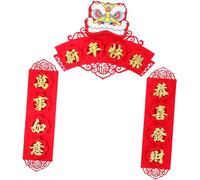 Chinese Couplets Set with Chunlian,Ornaments Red 2 Sets Spring Festival Lion Dance Couplet Light House Decorations for Home Chinese Decor Couplets Decoration Chinese New Year Banner
