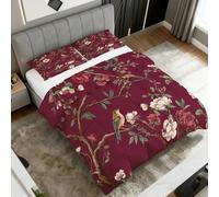 Chinese Coverless Duvet Super King, Reversible Patterned Design, Floral Bird Asian Quilt & 1 Pillow Case for Bedroom Decor, 10.5 Tog Soft Microfibre Comforter Washable, All Seasons #y462