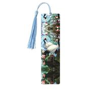 Chinese Crane Bird Peach Tree Print Wooden Bookmark Bookmarks with Tassels Book Marks for Reading Hardcover Books Notebooks