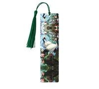 Chinese Crane Bird Peach Tree Print Wooden Bookmark Bookmarks with Tassels Book Marks for Reading Hardcover Books Notebooks