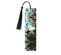 Chinese Crane Bird Peach Tree Print Wooden Bookmark Bookmarks with Tassels Book Marks for Reading Hardcover Books Notebooks