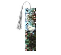 Chinese Crane Bird Peach Tree Print Wooden Bookmark Bookmarks with Tassels Book Marks for Reading Hardcover Books Notebooks