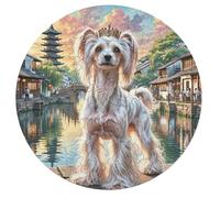 Chinese Crested Dog 68 Piece Circular Puzzle Cute Pet Animals Animal Shape Learning Through Play Educational Puzzle for Kids & Adults Idea Home Decor 68 PCS