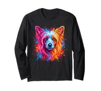 Chinese Crested Dog Colorful Dog Portrait Long Sleeve T-Shirt
