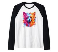 Chinese Crested Dog Colorful Dog Portrait Raglan Baseball Tee