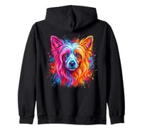 Chinese Crested Dog Colorful Dog Portrait Zip Hoodie