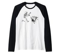 Chinese Crested Dog Running Skeleton Halloween Raglan Baseball Tee