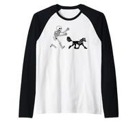 Chinese Crested Dog Running Skeleton Halloween Raglan Baseball Tee