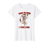 Chinese Crested Yoga or Wine I Feel Fine - DIGOR Funny Value Graphic T-Shirt, Women, White, S