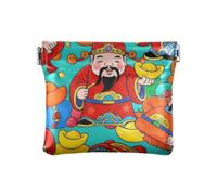 Chinese Cultural God Wealth Red Women's Leather Coin Purse Portable Organizing Pouches for Women Travel, Chinese cultural God wealth red, One Size, Print Art