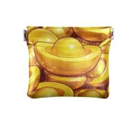 Chinese Cultural Gold Ingot Rich PU Leather Small Coin Convenient Makeup Bag Change Purse for Women, Chinese cultural gold ingot rich, One Size, Print Art