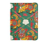 Chinese Cultural Lucky Dragon Lion Passport Card Holder Cover Combo Travel Documents Organizer Protector Waterproof