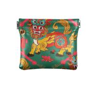 Chinese Cultural Lucky Dragon Lion PU Leather Small Coin Purse Convenient Card Cases Money Organizers for Women Ladies, Chinese cultural lucky dragon lion, One Size, Print Art