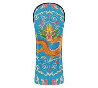 Chinese Culture Dragon Pattern Blue Golf Club Head Covers Waterproof Headcovers with Interchangeable No. Tags for Driver Hybrid and Fairway Woods