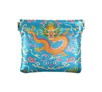 Chinese Culture Dragon Pattern Blue Women's Leather Coin Purse Cute Mini Change Wallet Coin Pocket for Woman Girl