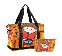 Chinese Culture New Year Wishes Gym Bag Overnight Bag with Adjustable Strap for Gym Waterproof, Chinese culture New Year wishes, One Size