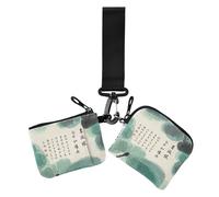 Chinese Culture Poetry and Painting Women's Card Cases Change Holder Small Portable Card Organizer Purse with Zipper Coin Pocket for Lady 2 Pcs, Chinese culture poetry and painting, One Size, Casual