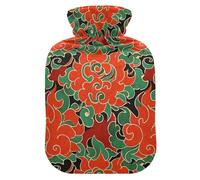 Chinese Culture Red Pattern hot Waterbottle with Soft Cover, 1L hot Compress Bag for Pain Relief