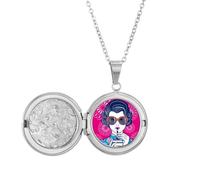 Chinese Culture Red Woman Glasses Locket Necklace Hold Picture Jewelry Birthday Gift