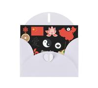 Chinese Culture Symbols Greeting Card With Envelope, Birthday Card, Christmas Card, Invitation Card, 3 Colors