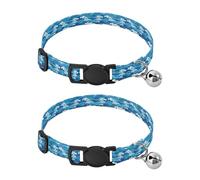 Chinese Culture Wave Pattern Blue Collars For Small Dogs 5-15Lbs Quick Release Buckle Collar For Female Dogs Set of 2