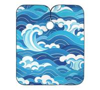 Chinese Culture Wave Pattern Blue Hair Capes with Adjustable Snap Closure, Essentials for Cutting Hair at Home bata para cortar Cabello 65" x 55"