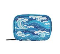 Chinese Culture Wave Pattern Blue Pill Bags for Medicine with Detachable Compartments Reusable Medicine Box Organizer for Wallet