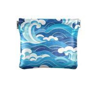 Chinese Culture Wave Pattern Blue Women's Small Leather Change Purse Fancy Coin Holder for Women Girls