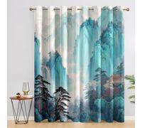 Chinese Curtains Bedroom, 52 x 63 - Landscape Asia Blackout Curtains & Decor, Living Room, Eyelet Patterned Window Drapes, 63 Inch Drop 2 Panels （D32）