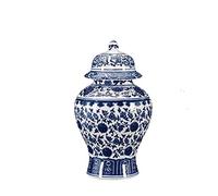 Chinese Decorative Ceramic Vases Ginger Jar with Lid Traditional Blue and White Porcelain Temple Jars for Home Decoration, Height 31 cm