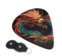 Chinese Dragon 6 Pack Guitar Picks With Holder, Personalized Guitar Plectrums Non-Slip Portable Ukulele Bass Picks 0.96mm For Acoustic Guitar Lovers Gifts
