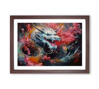 Chinese Dragon Abstract Framed Print | A2 Walnut Framed Wall Art | Ready to Hang | Abstract Fantasy Picture | Living Room Bedroom Lounge Office