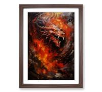 Chinese Dragon Action Framed Wall Art Print A2 Walnut