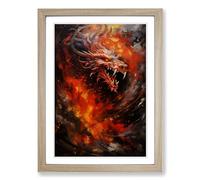 Chinese Dragon Action Painting Framed Print | A2 Oak Framed Wall Art | Ready to Hang | Modern Historical Picture | Living Room Bedroom Lounge Office