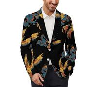 Chinese Dragon And Phoenixbird Men's Suits Jacket Slim Fit Coats Work Jackets Casual Party Outfit Tops 5XL